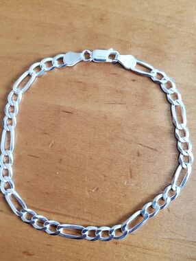 Mens Italian 5mm Solid Figaro Link Chain Bracelet Real 925 Sterling  6 grms